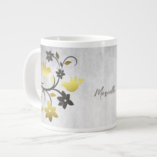 Gold Lovebirds Personalisierte Riesenkaffee Tasse (Vorderseite Links)