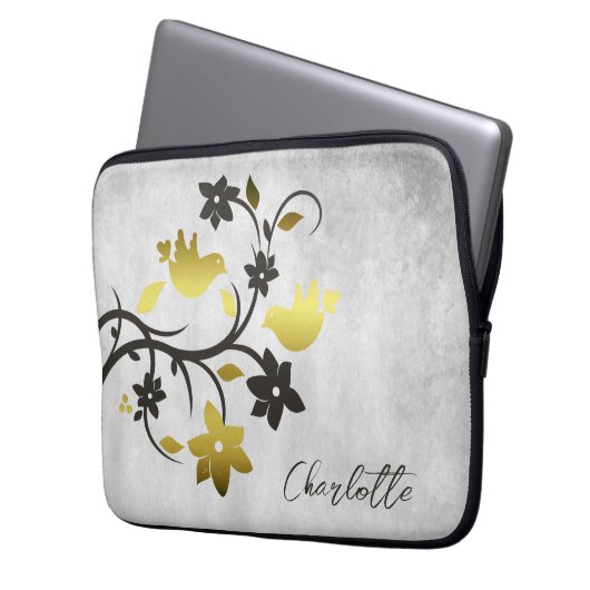 Gold Lovebirts Personalisierter Laptop-Sieb Laptopschutzhülle (Vorderseite Links)