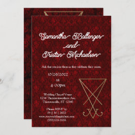 Gold Lucifer Sigil auf Red Damask Satanic Wedding Einladung