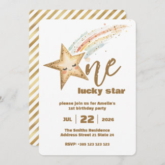 Gold Lucky Star 1. Geburtstagsfeier Party Einladun Einladung