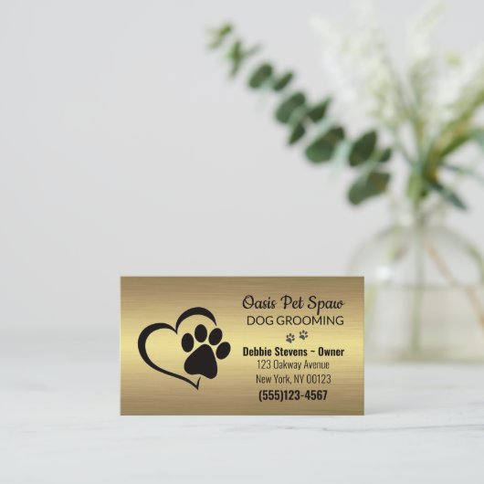 Gold Lux Paw Print Dog Pet Grooming Service Visitenkarte (Stehend Vorderseite)