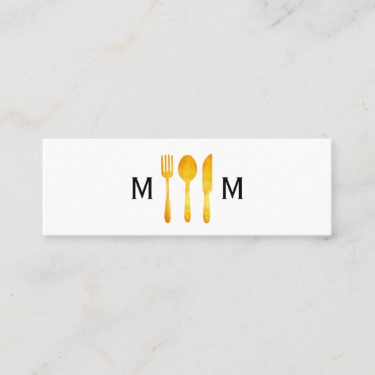 Gold Luxe Food Utensils Monogram Mini Visitenkarte (Vorderseite)