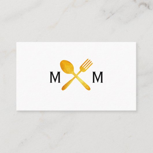 Gold Luxe Food Utensils Monogram Visitenkarte (Vorderseite)