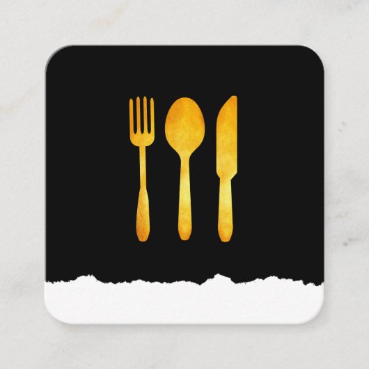 Gold Luxe Food Utensils Quadratische Visitenkarte (Vorderseite)