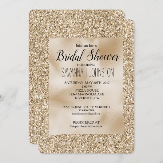 Gold Luxe Glitzer Einladung (Vorne/Hinten)