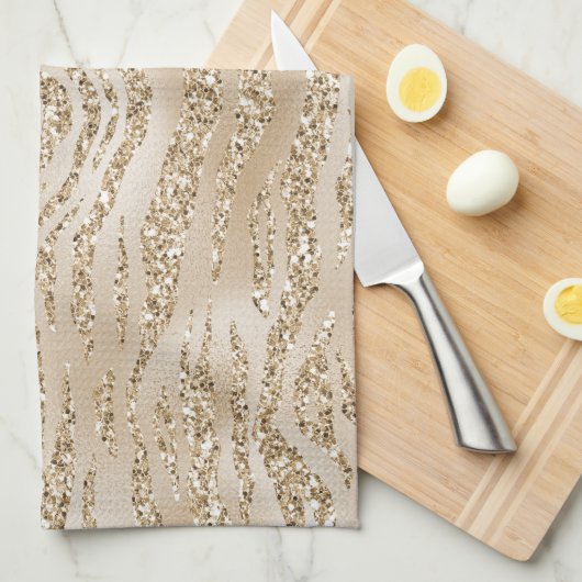 Gold Luxe Glitzer Zebra Print Geschirrtuch (Viertel Falte)