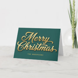 Gold Luxe Retro Script Merry Christmas Feiertagskarte