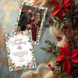 Gold Luxurious Classy Christmas Holly Branches Feiertagskarte