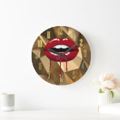 Gold Luxury Beauty Glam Roter Tropfen Tropfen Lipp Große Wanduhr (Zuhause)