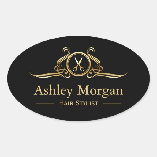 Gold Luxury Beauty Salon Haar Cut Schere Logo Ovaler Aufkleber (Vorderseite)