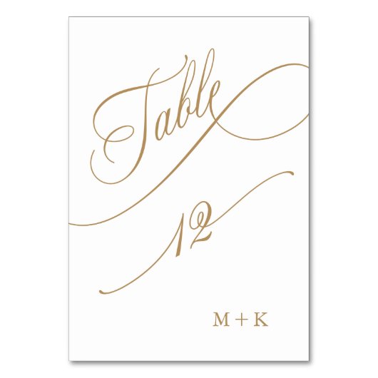 Gold Luxury Calligraphy Wedding Number 12, Tischnummer (Rückseite)