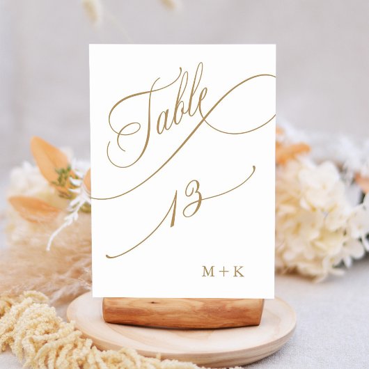 Gold Luxury Calligraphy Wedding Number 13, Tischnummer