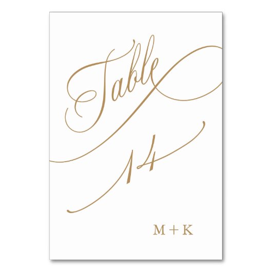 Gold Luxury Calligraphy Wedding Number 14, Tischnummer (Rückseite)