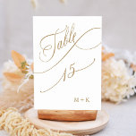 Gold Luxury Calligraphy Wedding Number 15, Tischnummer<br><div class="desc">Tabelle 15. Bitte Karo alle verfügbaren Nummern. | Luxuriöse und elegante Wirble Kalligraphie Hochzeit Tischnummer mit Ihren Initialen. Für eine weiter gehende Anpassung dieses Designs klicken Sie bitte auf den BUTTON BLAU DESIGN TOOL oben!</div>