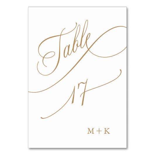 Gold Luxury Calligraphy Wedding Number 17, Tischnummer (Vorderseite)