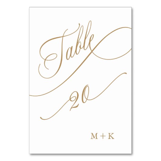 Gold Luxury Calligraphy Wedding Number 20, Tischnummer (Rückseite)