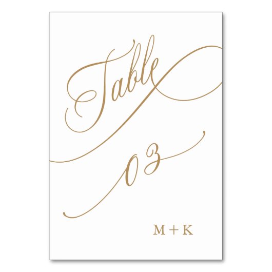 Gold Luxury Calligraphy Wedding Number 3, Tischnummer (Vorderseite)