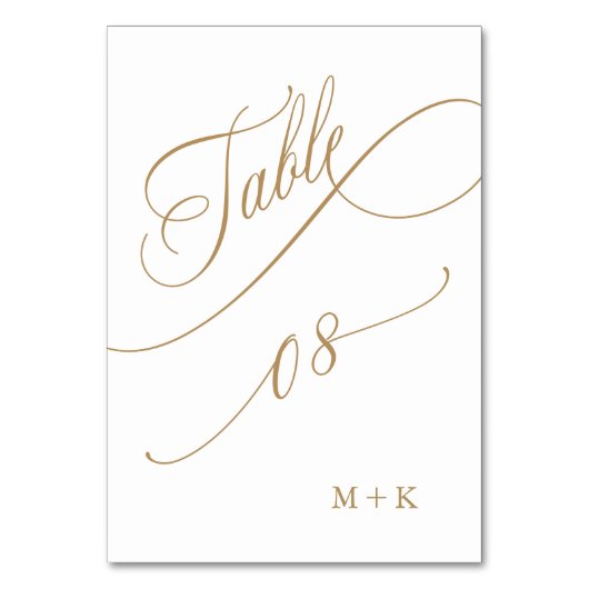 Gold Luxury Calligraphy Wedding Number 8, Tischnummer (Rückseite)