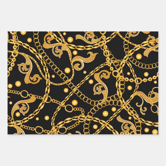 Gold Luxury Chain Geschenkpapier Set (Vorderseite)
