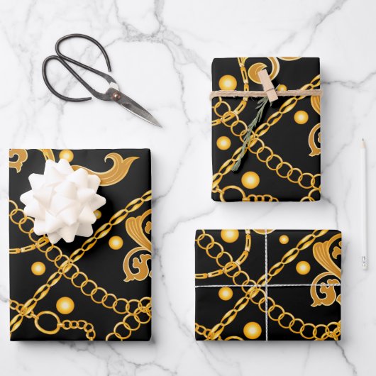 Gold Luxury Chain Geschenkpapier Set (Vorderseite)