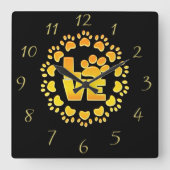 Gold Luxury Decoration Dog Paw shiny Print Black Quadratische Wanduhr (Vorderseite)