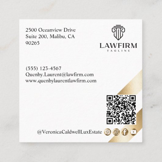 Gold Luxury Lawyer Law Firm Photo Monogram Luxe Quadratische Visitenkarte (Rückseite)