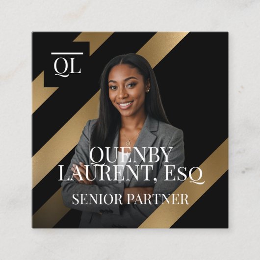Gold Luxury Lawyer Law Firm Photo Monogram Luxe Quadratische Visitenkarte (Vorderseite)
