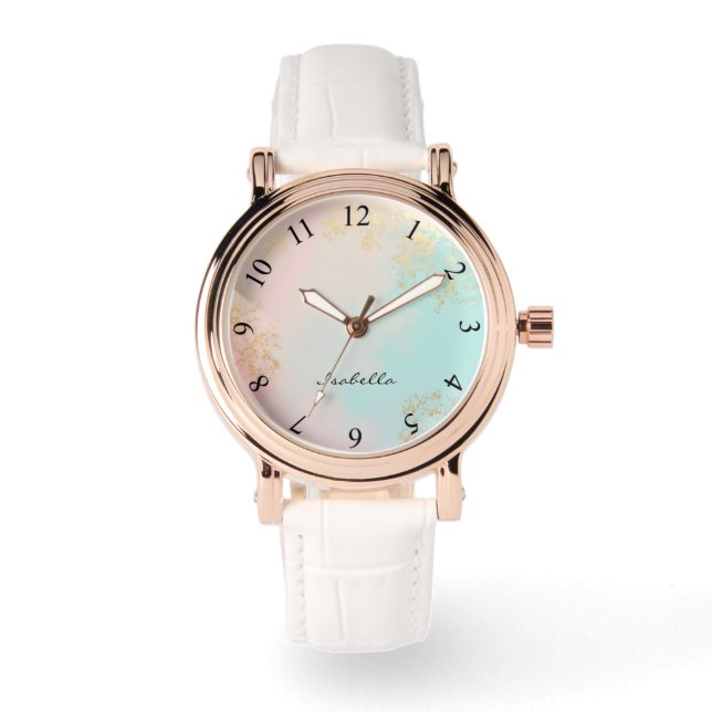 Gold Luxury Modern Blush Pink Soft Mint Collection Armbanduhr (Vorderseite)