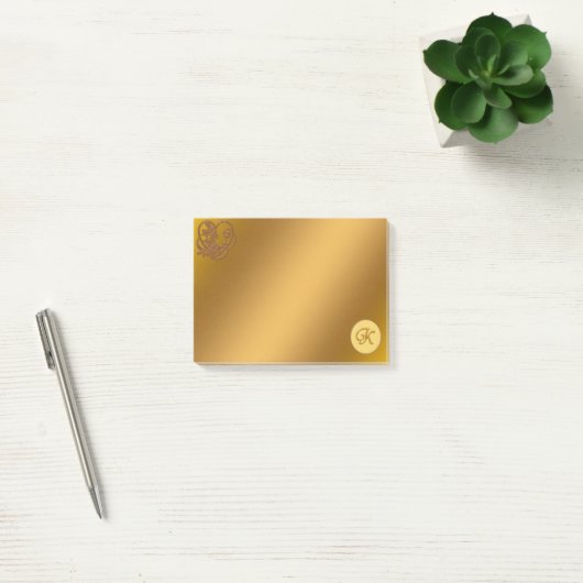 Gold Luxury Monogram K Post-it Klebezettel (Büro)
