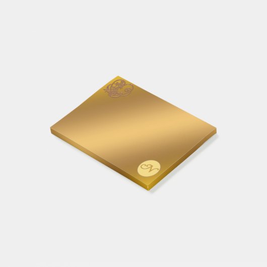 Gold Luxury Monogram N Post-it Klebezettel (angewinkelt)