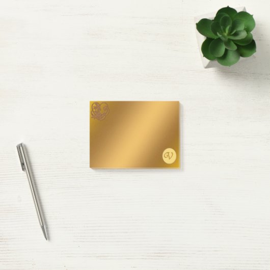Gold Luxury Monogram V Post-it Klebezettel (Büro)