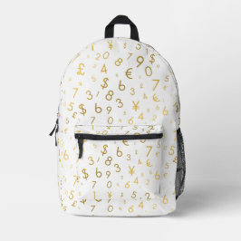 Gold Luxury Numbers & Currency Symbols Muster Bedruckter Rucksack