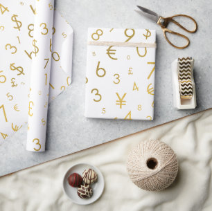 Gold Luxury Numbers & Currency Symbols Muster Geschenkpapier