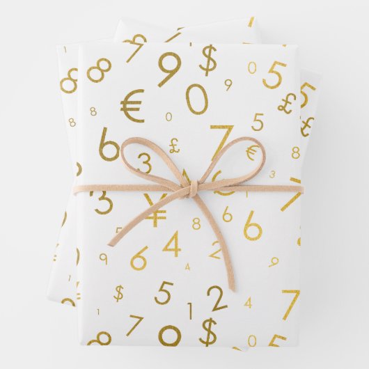 Gold Luxury Numbers & Currency Symbols Muster Geschenkpapier Set (Beispiel)