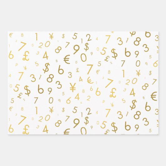Gold Luxury Numbers & Currency Symbols Muster Geschenkpapier Set (Vorderseite)