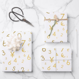 Gold Luxury Numbers & Currency Symbols Muster Geschenkpapier Set