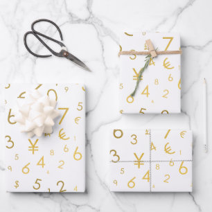 Gold Luxury Numbers & Currency Symbols Muster Geschenkpapier Set