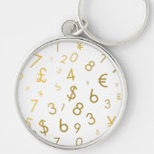 Gold Luxury Numbers & Currency Symbols Muster Schlüsselanhänger (Vorne)