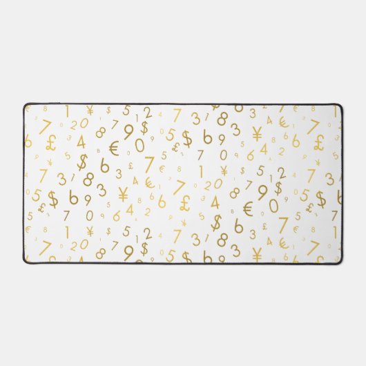 Gold Luxury Numbers & Currency Symbols Muster Schreibtischunterlage (Vorderseite)