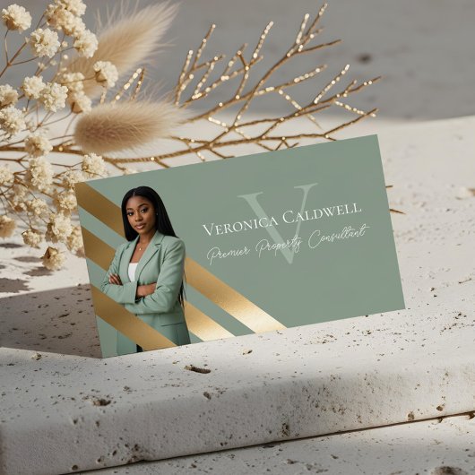 Gold Luxury Real Estate Agent Photo Monogram Luxe Visitenkarte