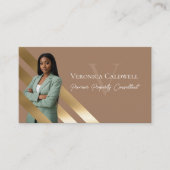 Gold Luxury Real Estate Agent Photo Monogram Luxe Visitenkarte (Vorderseite)