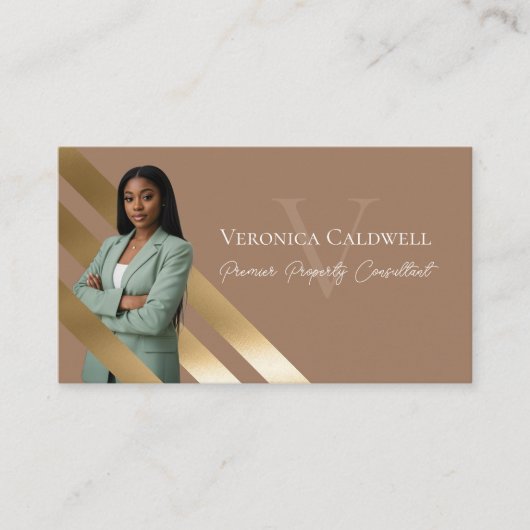Gold Luxury Real Estate Agent Photo Monogram Luxe Visitenkarte (Vorderseite)