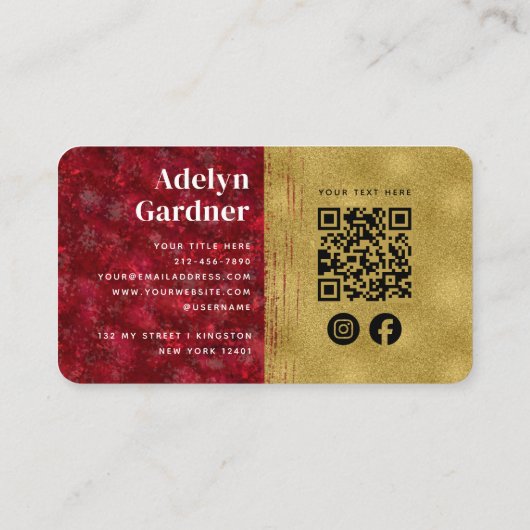 Gold Luxury Ruby Monogram QR Code Social Media Visitenkarte (Rückseite)