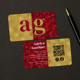 Gold Luxury Ruby Monogram QR Code Social Media Visitenkarte