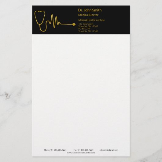 Gold Luxury Stethoscope ECG Wave EKG Line Medical Briefpapier (Vorderseite)
