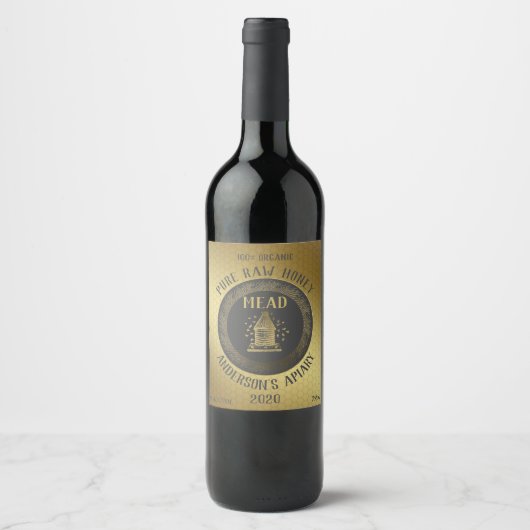 Gold Luxus Bienenstock Honigwein Weinetikett (Vorderseite)