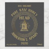 Gold Luxus Bienenstock Honigwein Weinetikett (Einzelnes Label)