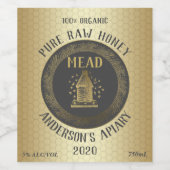 Gold Luxus Bienenstock Honigwein Weinetikett (Einzelnes Label)