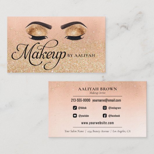 Gold Luxus Glam Eyes Beauty Salon Business Card Visitenkarte (Vorne/Hinten)