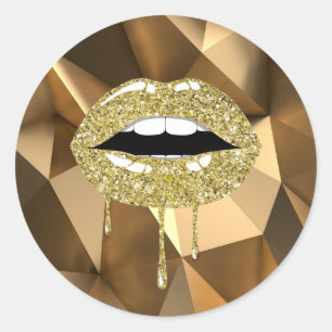 Gold Luxus Glamour Faux Glitter Tropfende Lippen Runder Aufkleber